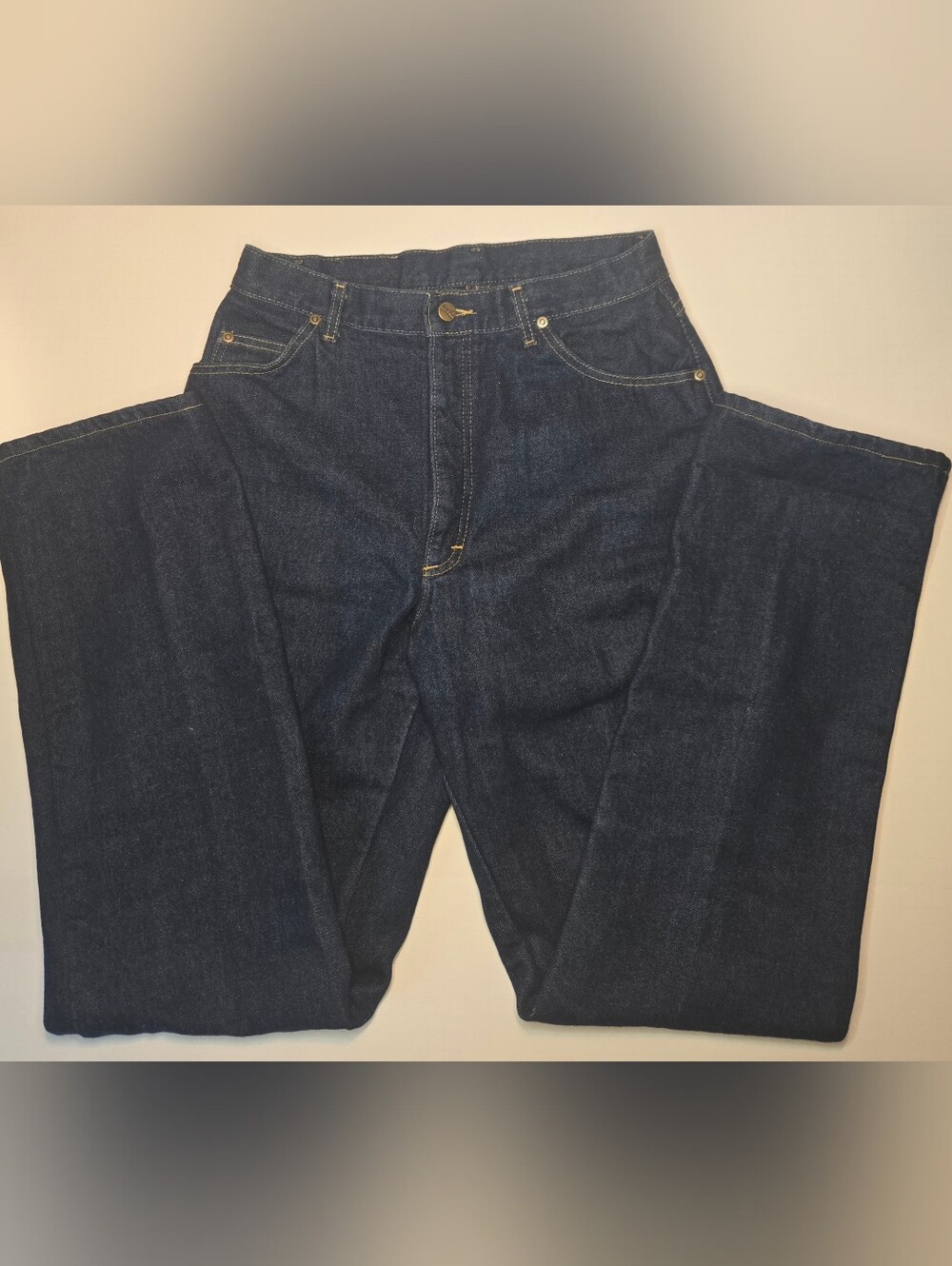 Vintage 90s LL Bean Plaid Flannel Lined Dark Blue Denim Jeans Women’s 14 USA